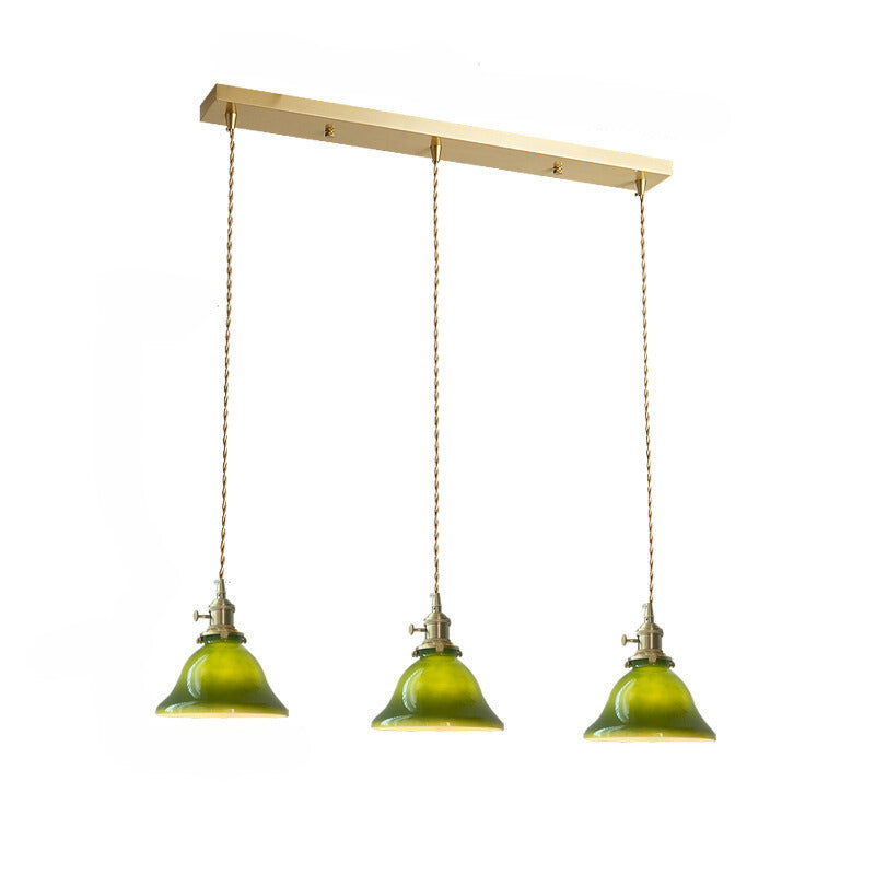 Valentina Rustic Vintage LED Pendant Light Green Copper Glass Dining Room - Neutral Decor