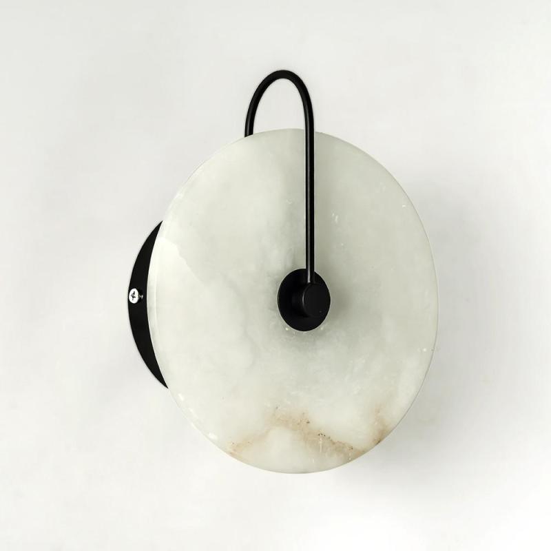 Arisha Round Bedside Wall Light, Artificial Marble, Gold & Black - Neutral Decor