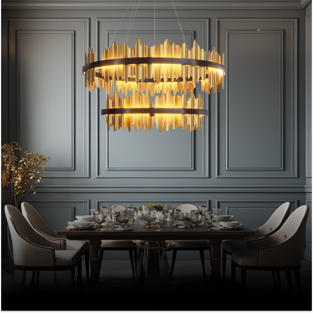 Kristy Industrial Chandelier Cylindrical Metal Black Gold Living Room - Neutral Decor