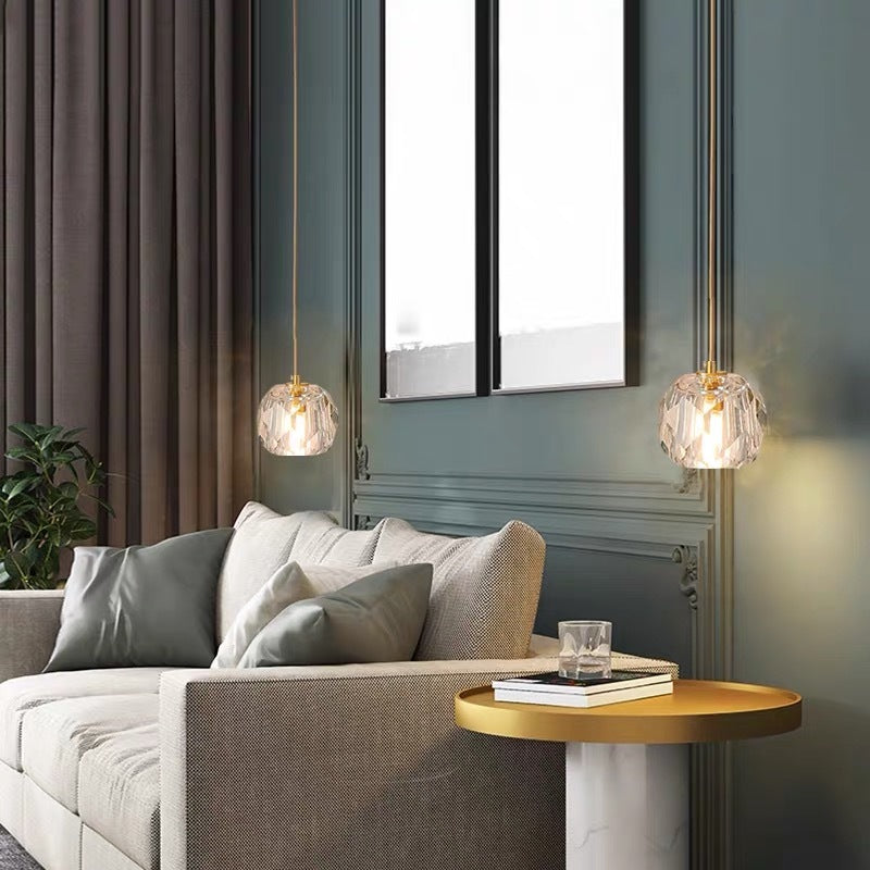 Kristy Diamond Facet Golden Pendant Light, Metal/Acrylic - Neutral Decor