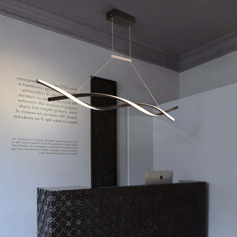 Arisha Pendant Light Linear Double Wave Modern, Metal, Black/Grey, Bedroom - Neutral Decor