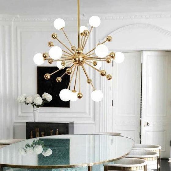 Lustra Chandelier Brass Opal Globe-Neutral Decor