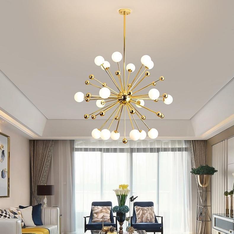 Lustra Chandelier Brass Opal Globe-Neutral Decor