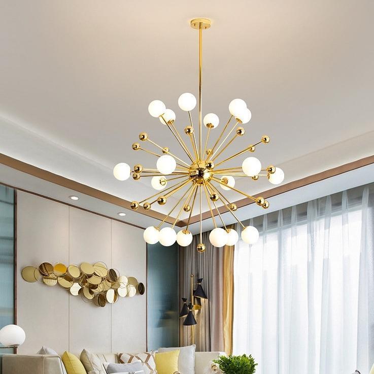 Lustra Chandelier Brass Opal Globe-Neutral Decor