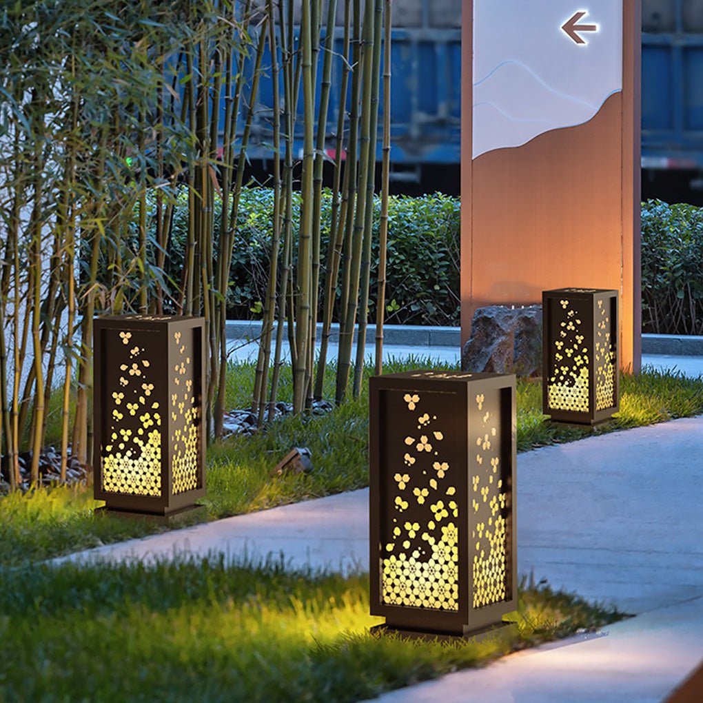 Patience Carved Floral Lampshade Resin Steel Garden Outdoor Light
