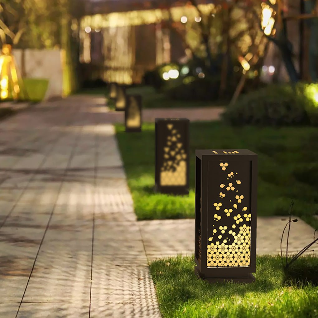 Patience Carved Floral Lampshade Resin Steel Garden Outdoor Light