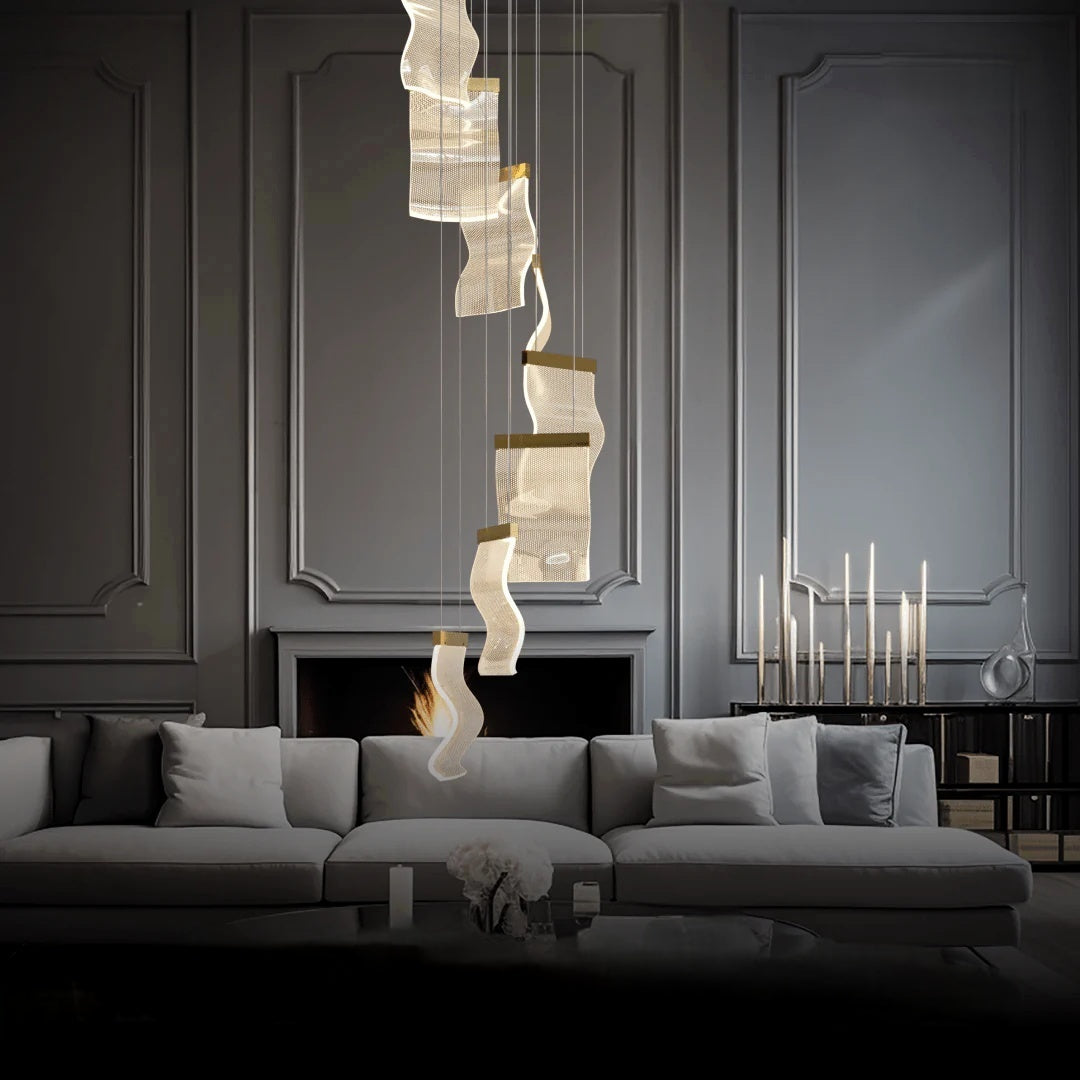 Kristy Industrial Chandelier Wave Acrylic/Metal Gold Bedroom/Living Room - Neutral Decor