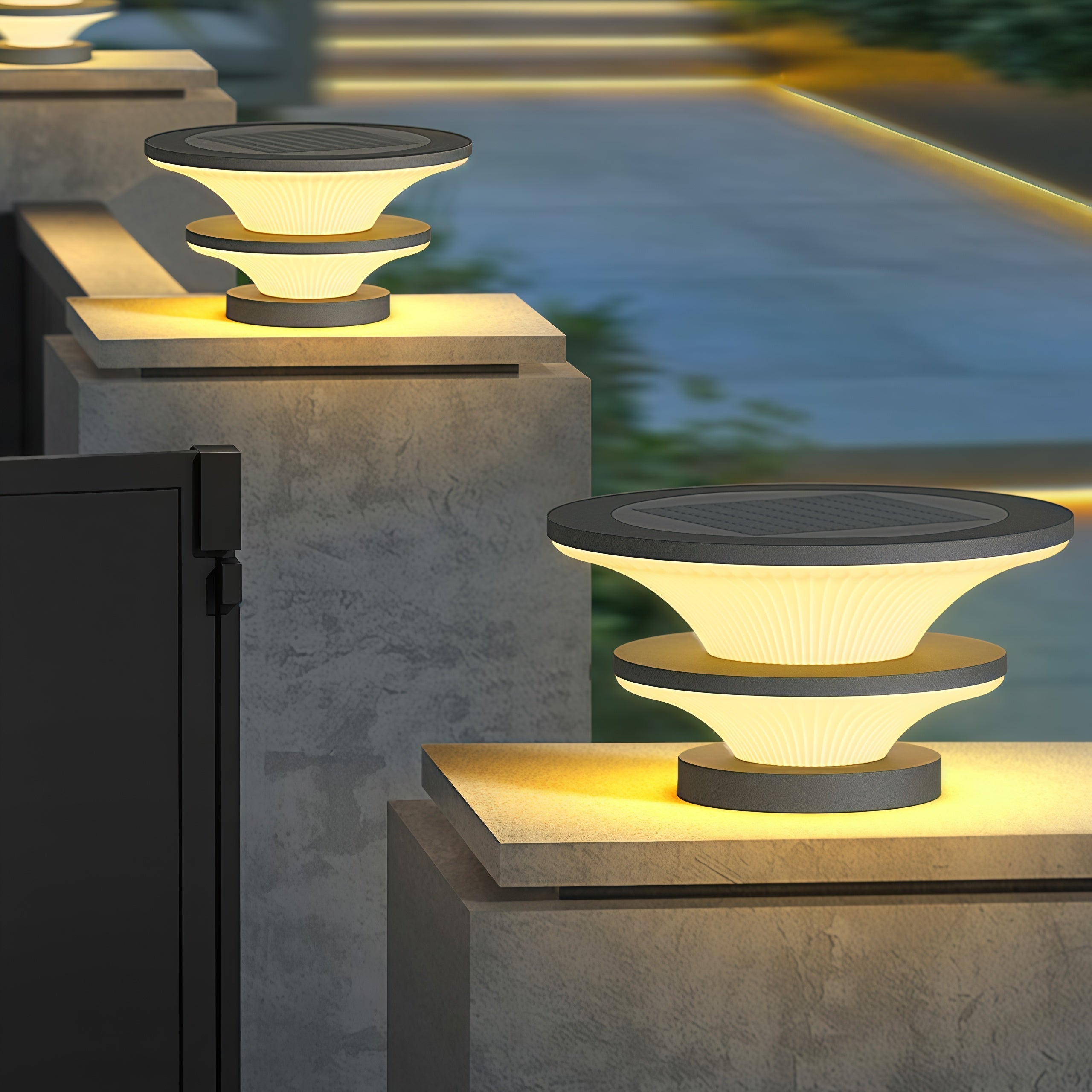 Elijah Round Modern Steel Outdoor Patio Pillar Lights
