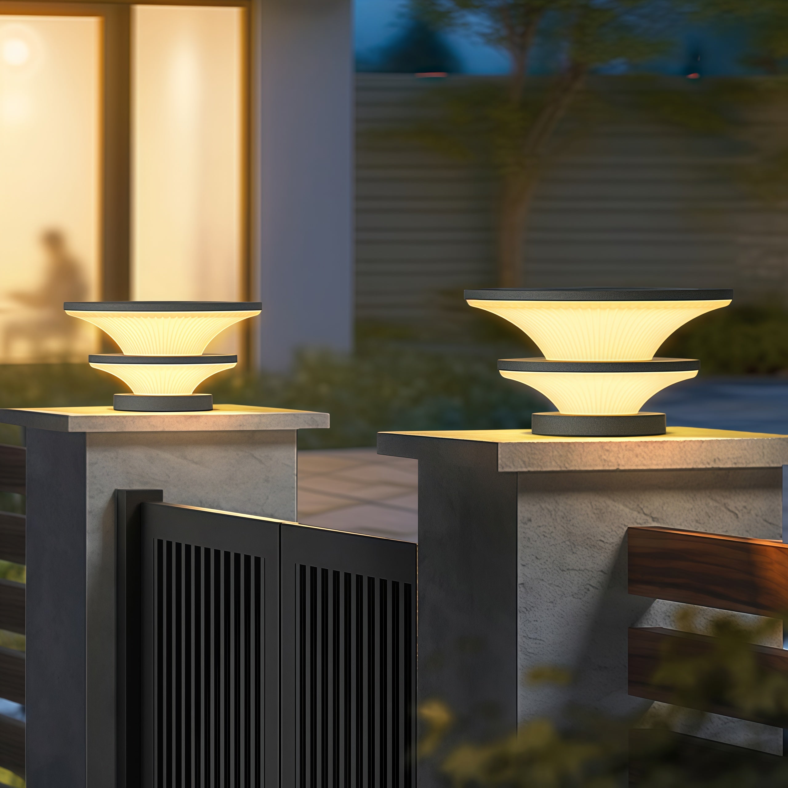 Elijah Round Modern Steel Outdoor Patio Pillar Lights