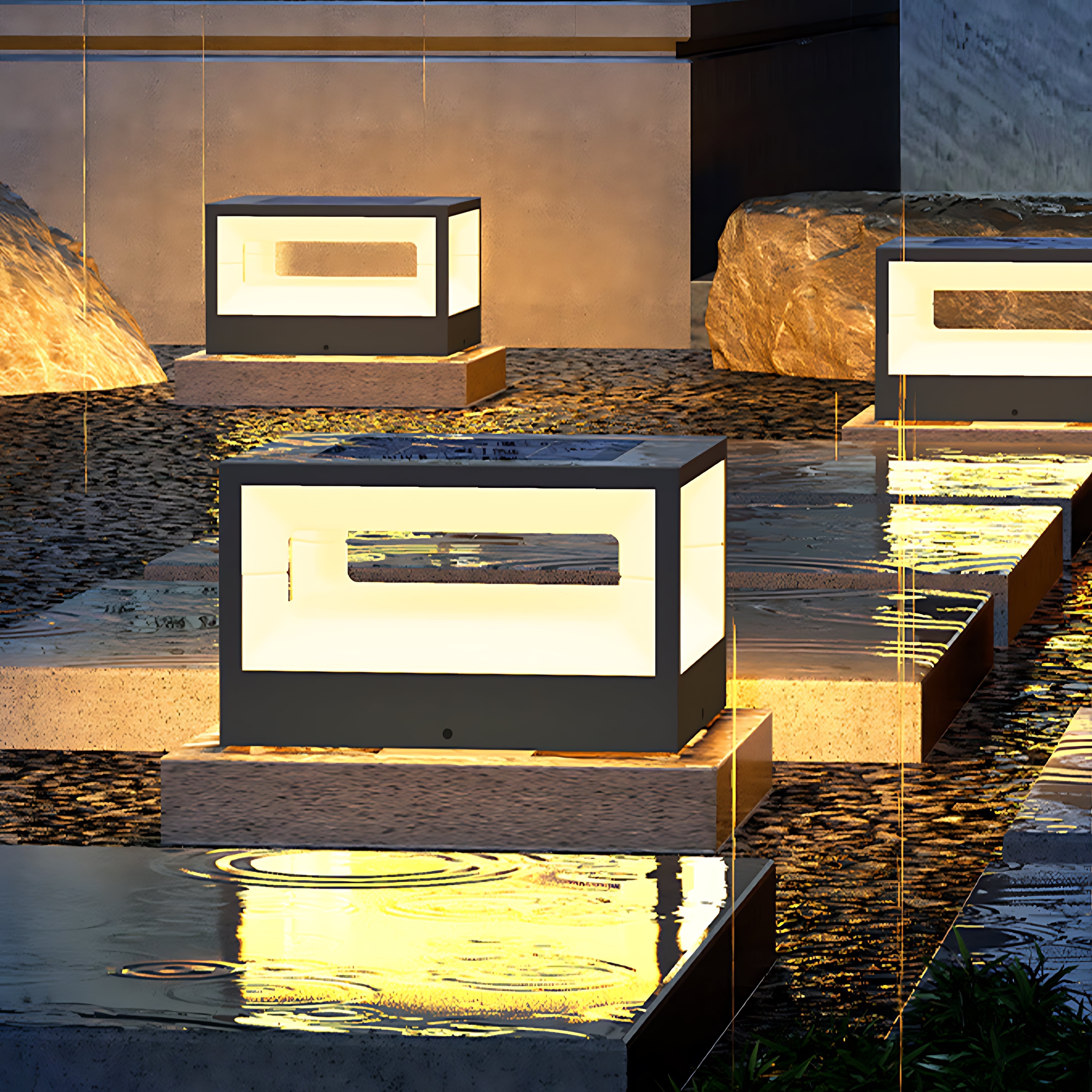 Lolass Hollow Square Stell Outdoor Pillar Light