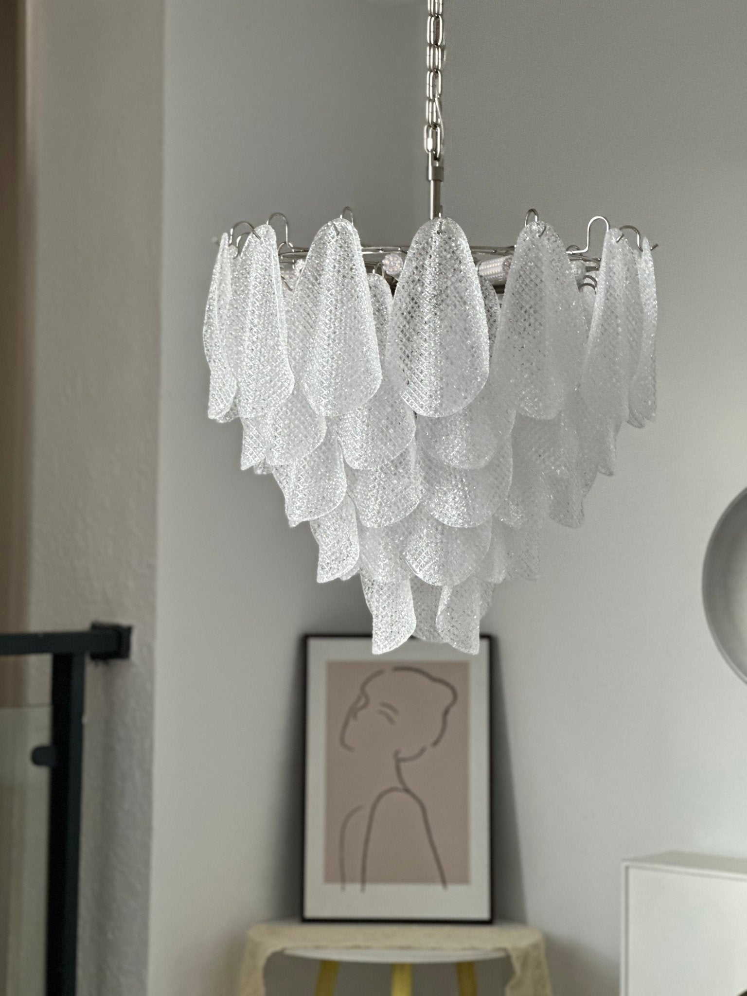 Prelit Glass Teardrop Chandelier-Neutral Decor