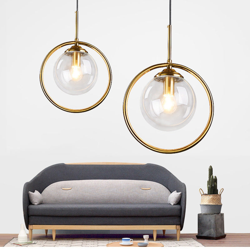 Zoey Glass Pendant Light with a Metal Ring-Neutral Decor