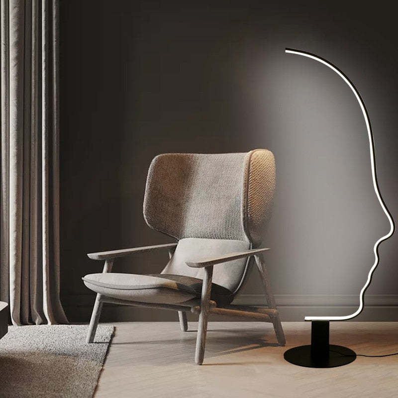 Arisha Human Face Profile Modern Arc Floor Lamp, Black, Metal/Silicon - Neutral Decor