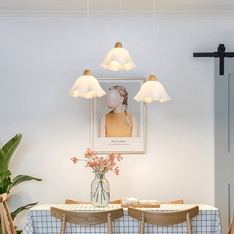 Muto Minimalist Flower Acrylic/Wood Pendant Light, White - Neutral Decor