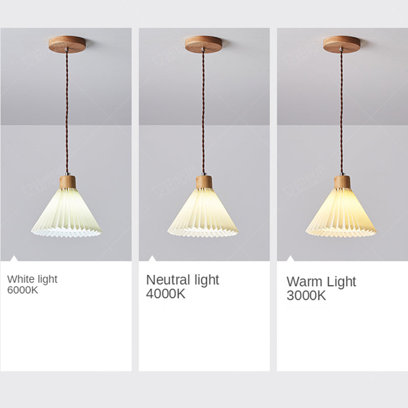 Muto Pendant Light Umbrella Shape Art, Wood, White, Bedroom - Neutral Decor