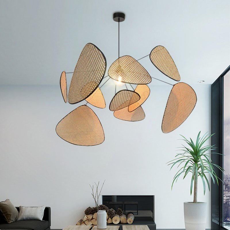 Ritta Pendant Light Leaf Grid, Rattan/Metal, Bedroom - Neutral Decor