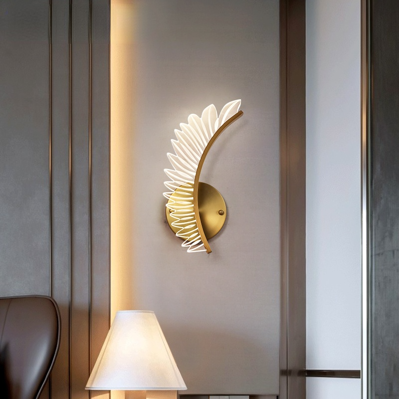 Kristy Modern Gold Feather Wall Lamp, 3 Style - Neutral Decor