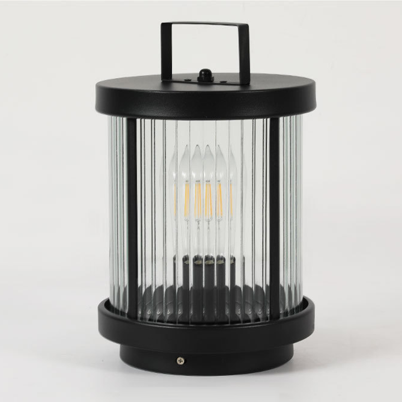 Melissa Striped Cylindrical Portable Glass Outdoor Lanterns