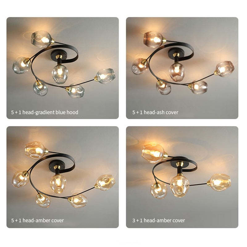 Valentina Flush Mount Ceiling Light, Glass, Black/Gold, Dining Room - Neutral Decor