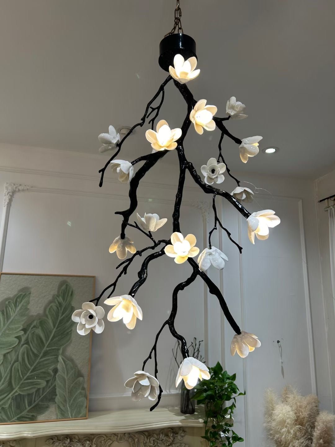 Rae Chandelier Black Branch Flower-Neutral Decor