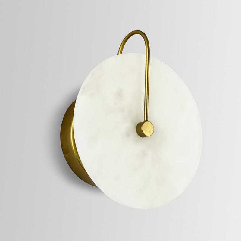 Arisha Round Bedside Wall Light, Artificial Marble, Gold & Black - Neutral Decor