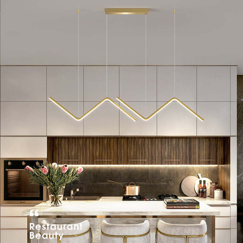Arisha Modern Wavy linear Pendant Light Double, Black/Gold - Neutral Decor