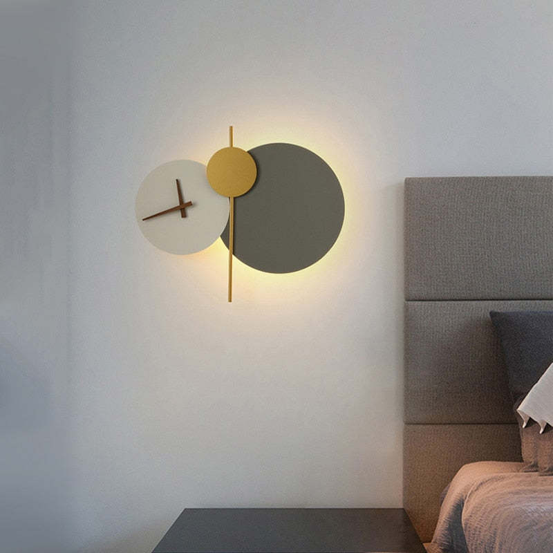 Arisha Modern Clock Metal Painted Wall Light LED Light Bedroom - Neutral Decor