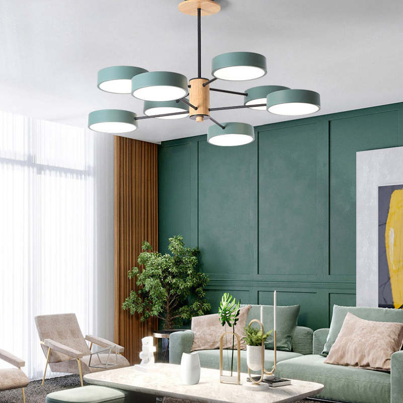 Arisha Art Deco Pendant Light, White/Green/Grey,Metal/Wood - Neutral Decor