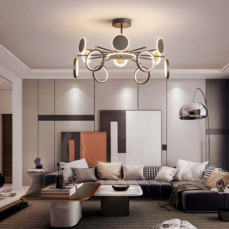 Arisha Modern Led Chandelier, Geometric, Black Dimmable - Neutral Decor
