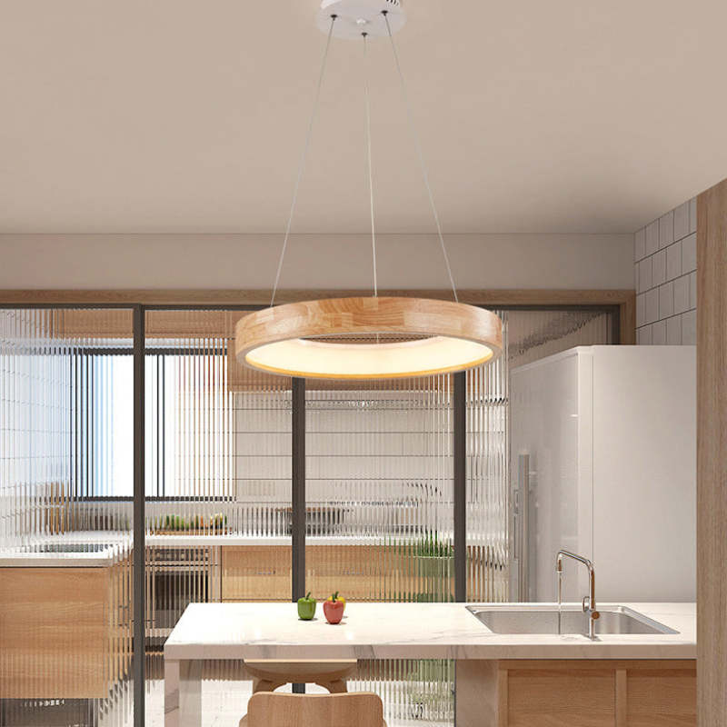Muto Modern Ring Wood Pendant Light - Neutral Decor