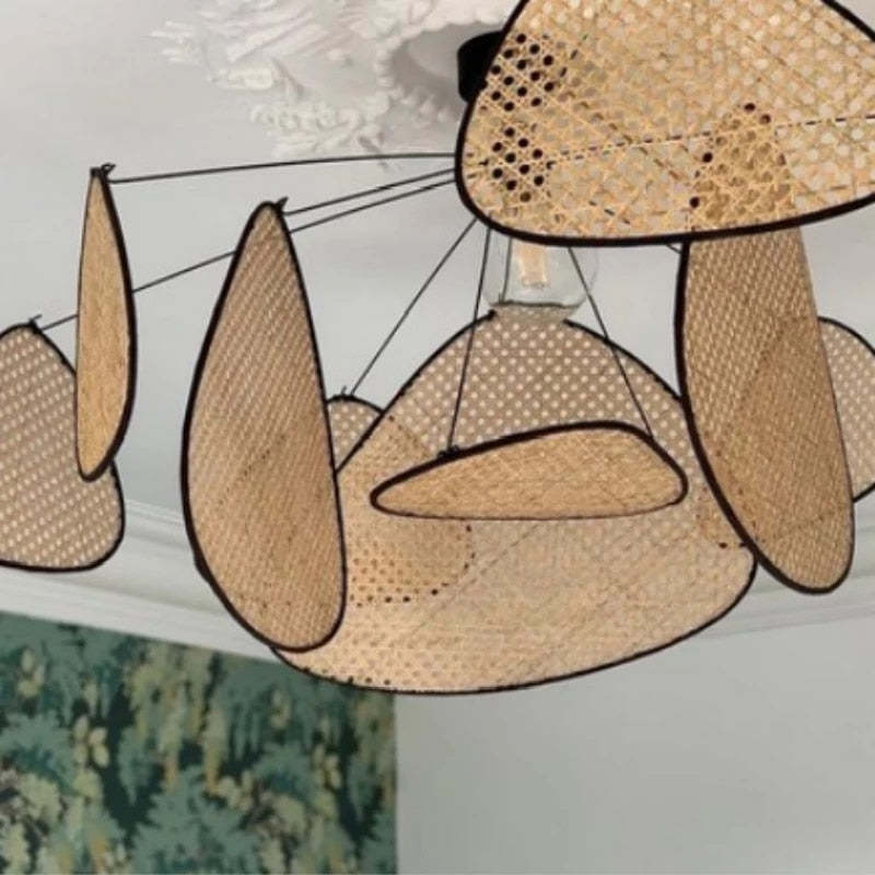 Ritta Pendant Light Leaf Grid, Rattan/Metal, Bedroom - Neutral Decor