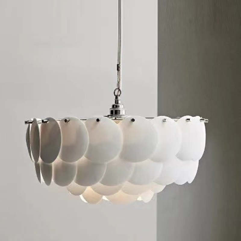 Arisha Wihte Art Deco Chandelier Light Fixture, Ceramic Leaf & Metal - Neutral Decor