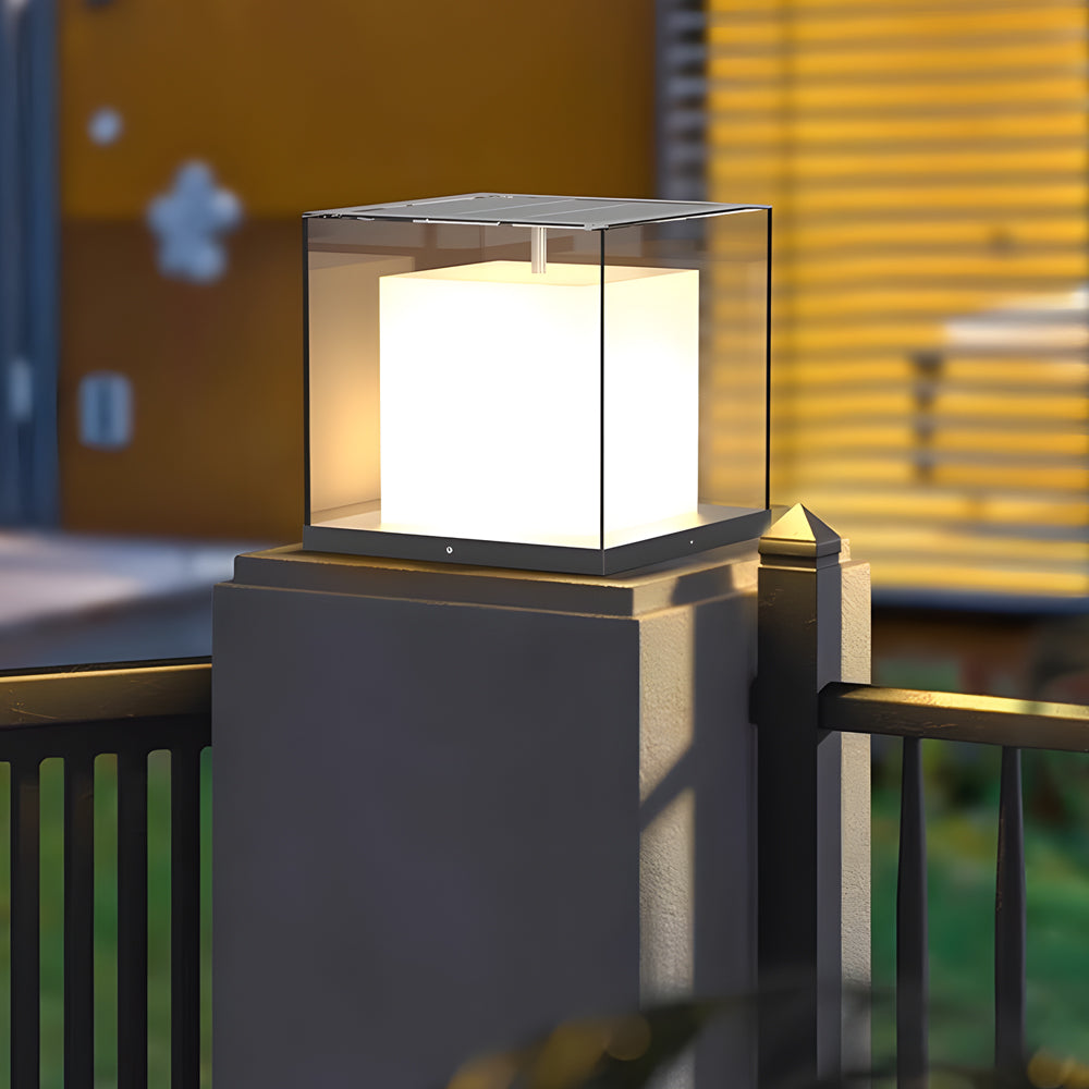 Cheerful Square Gate Minimalist Glass Outdoor Pillar Lights