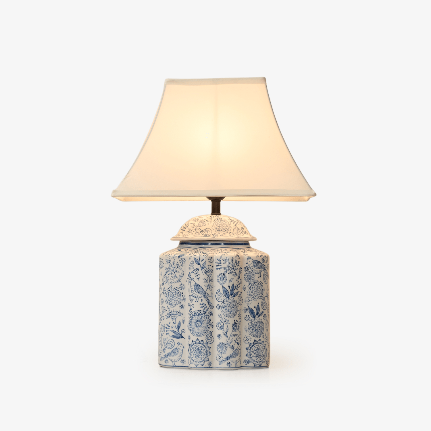Floral Bird Jar Table Lamp-Neutral Decor