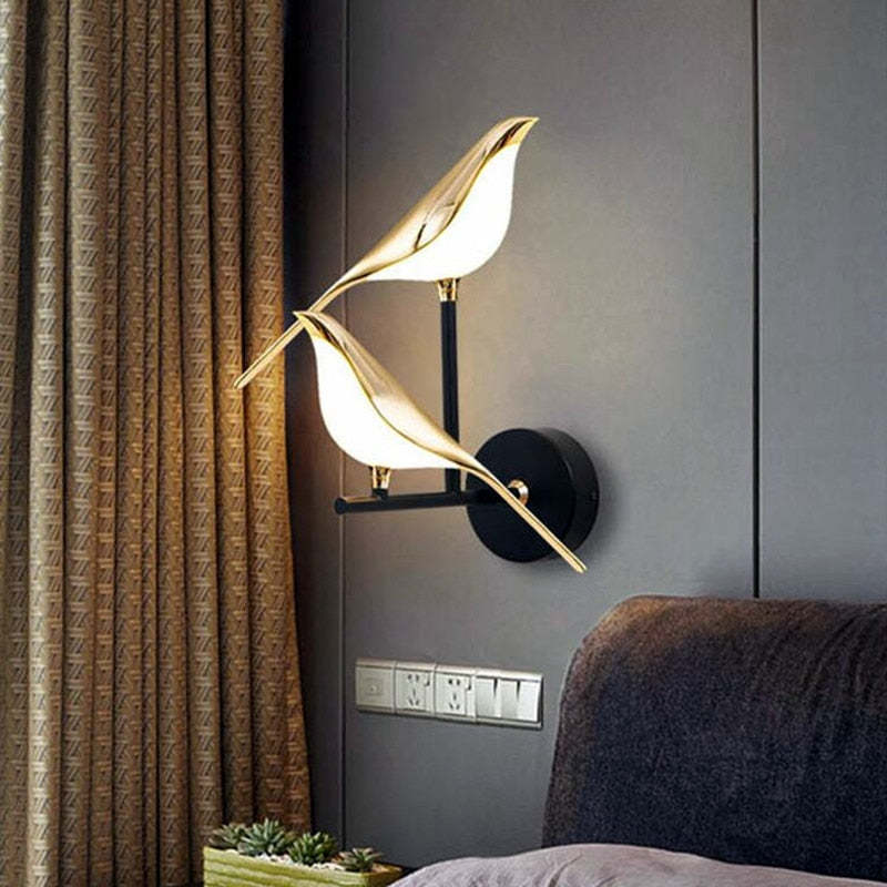 Arisha Minimalist Magpie Bird Metal Wall Lamp, Bedroom - Neutral Decor