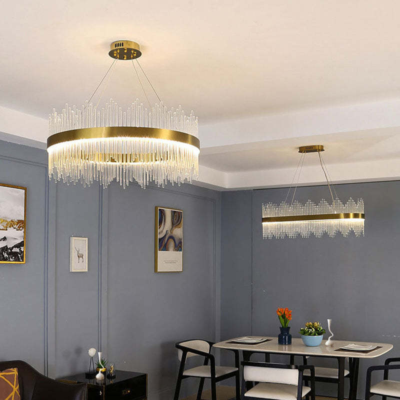 Kristy Modern Round/Rectangular Chain Chandelier, Gold - Neutral Decor