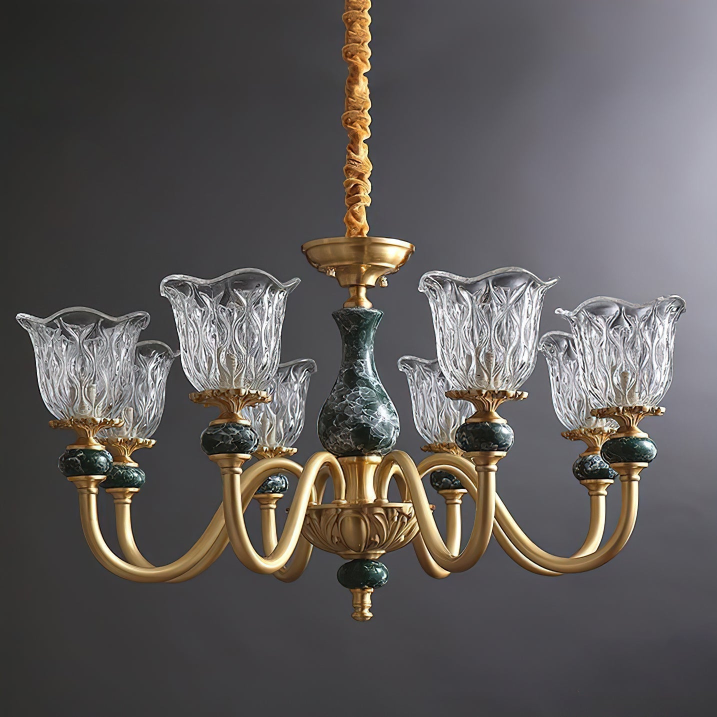 Side profile of the Dieppe Chandelier against a neutral background.