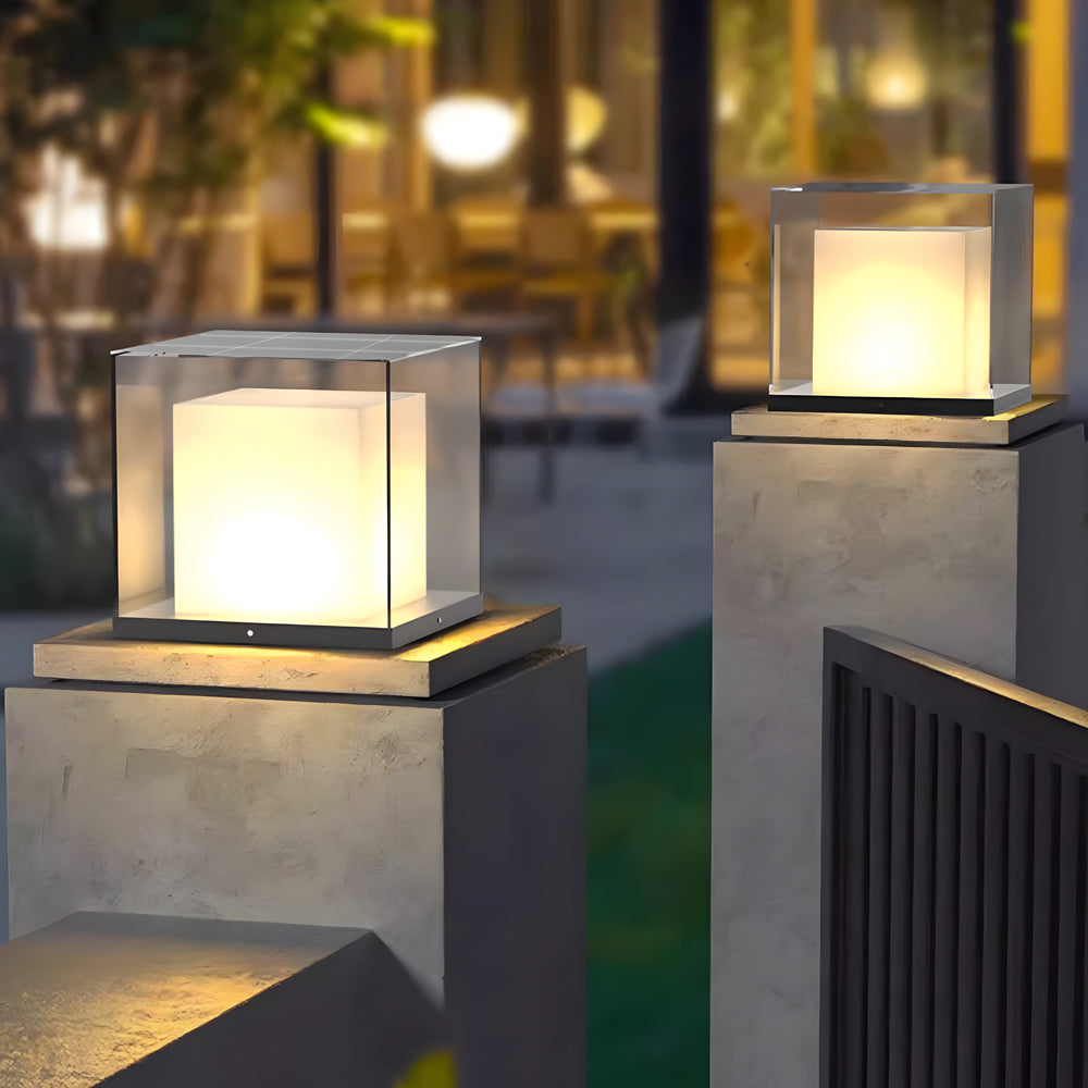 Cheerful Square Gate Minimalist Glass Outdoor Pillar Lights
