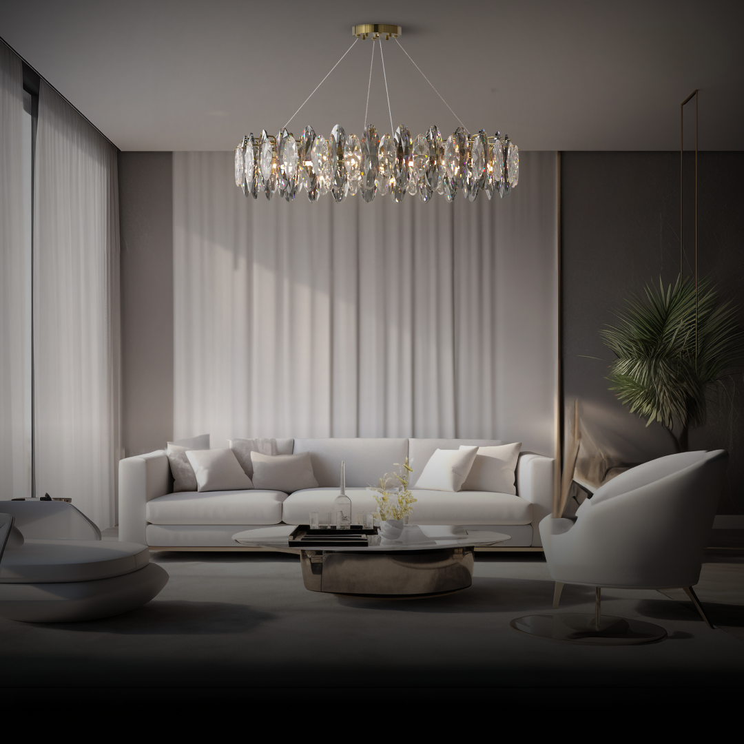 Kristy Crystal Chandelier LED Elliptical Glass/Metal Gold Living Room - Neutral Decor