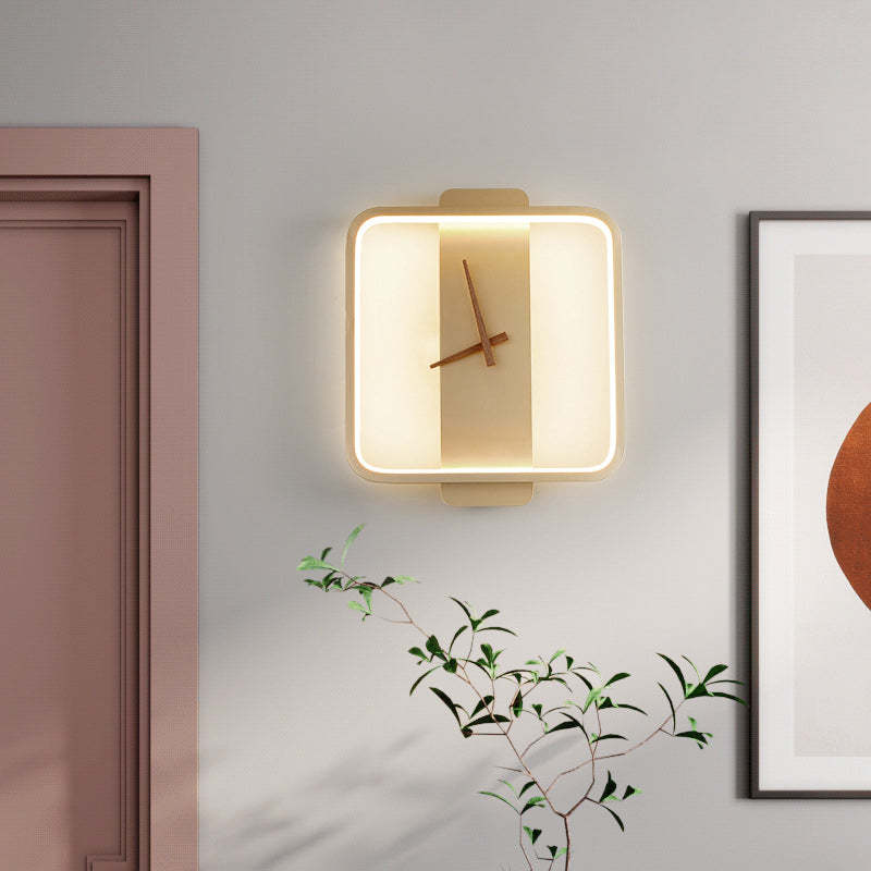 Valentina Arisha Square Clock Metal & Acrylic Wall Lamp, Gold - Neutral Decor