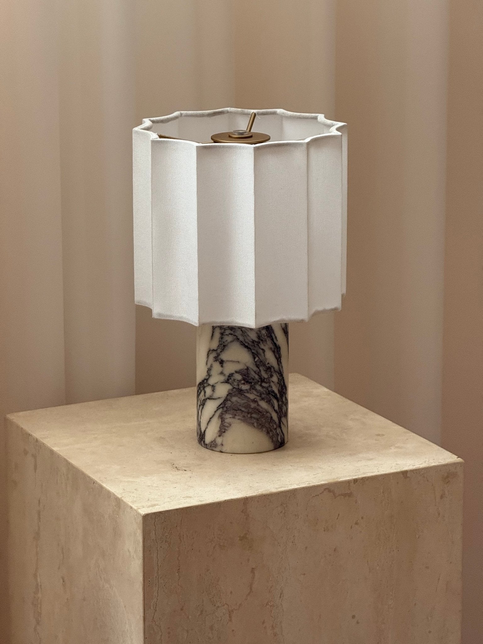 Serenity Pleated Fabric & Marble Table Lamp-Neutral Decor
