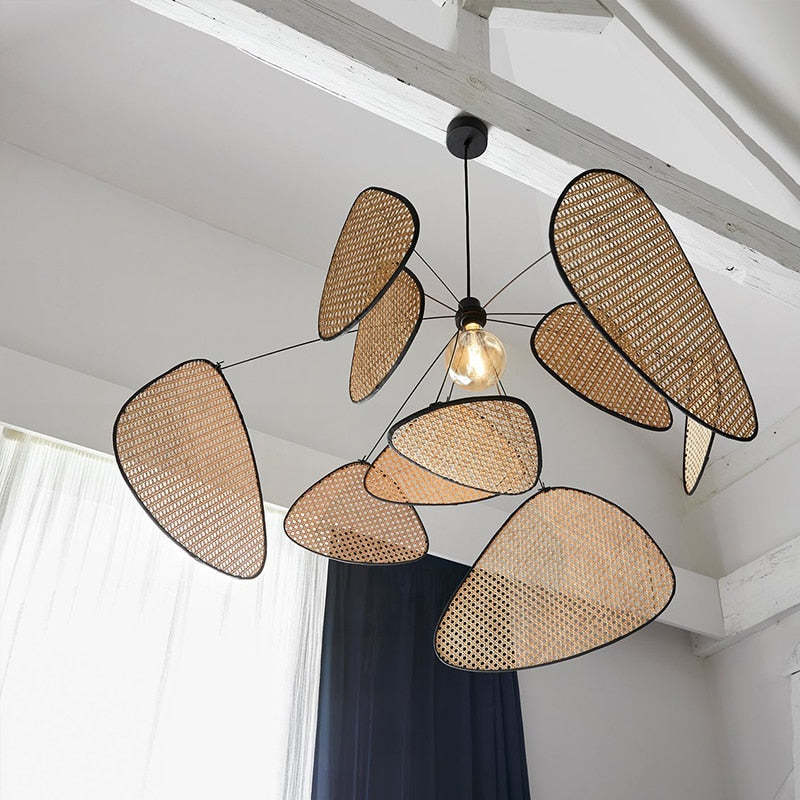 Ritta Pendant Light Leaf Grid, Rattan/Metal, Bedroom - Neutral Decor