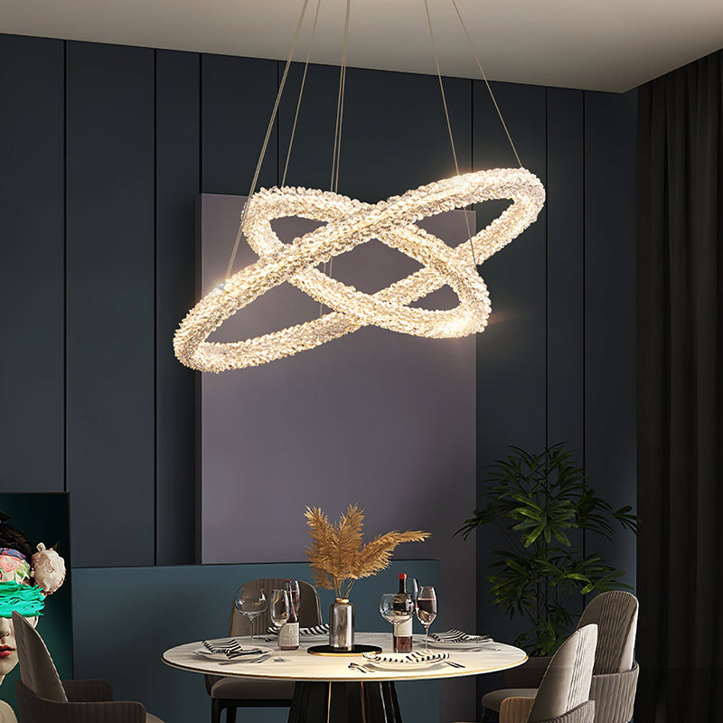 Kristy Art Deco Chandelier, Metal & Crystal, 1/2/3 Ring - Neutral Decor