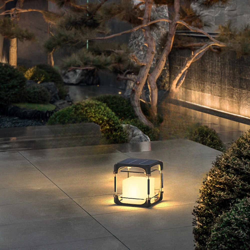Ray Simple Cube/Cuboid Outdoor Floor Lamp, Hardwired/Solar, Black - Neutral Decor