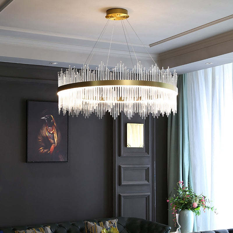Kristy Modern Round/Rectangular Chain Chandelier, Gold - Neutral Decor