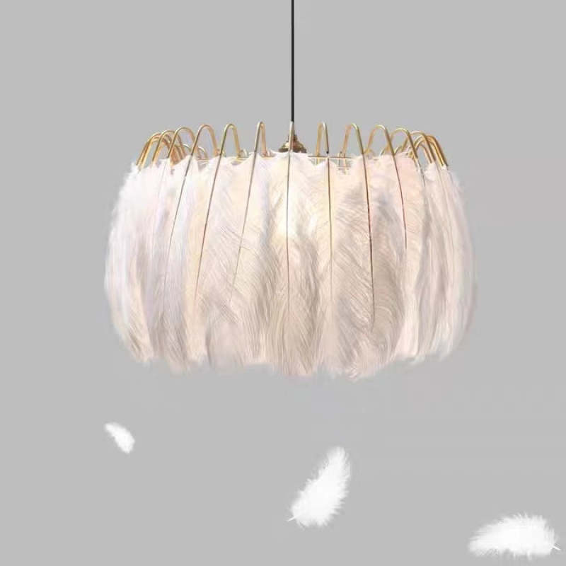 O'Moore Elegant Feather Pendant Light, Black/White, Bedroom/Living Room - Neutral Decor