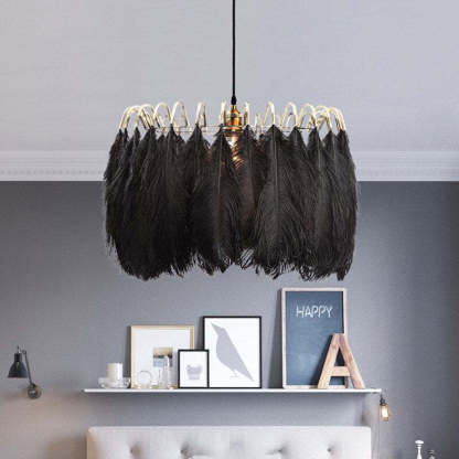 O'Moore Elegant Feather Pendant Light, Black/White, Bedroom/Living Room - Neutral Decor