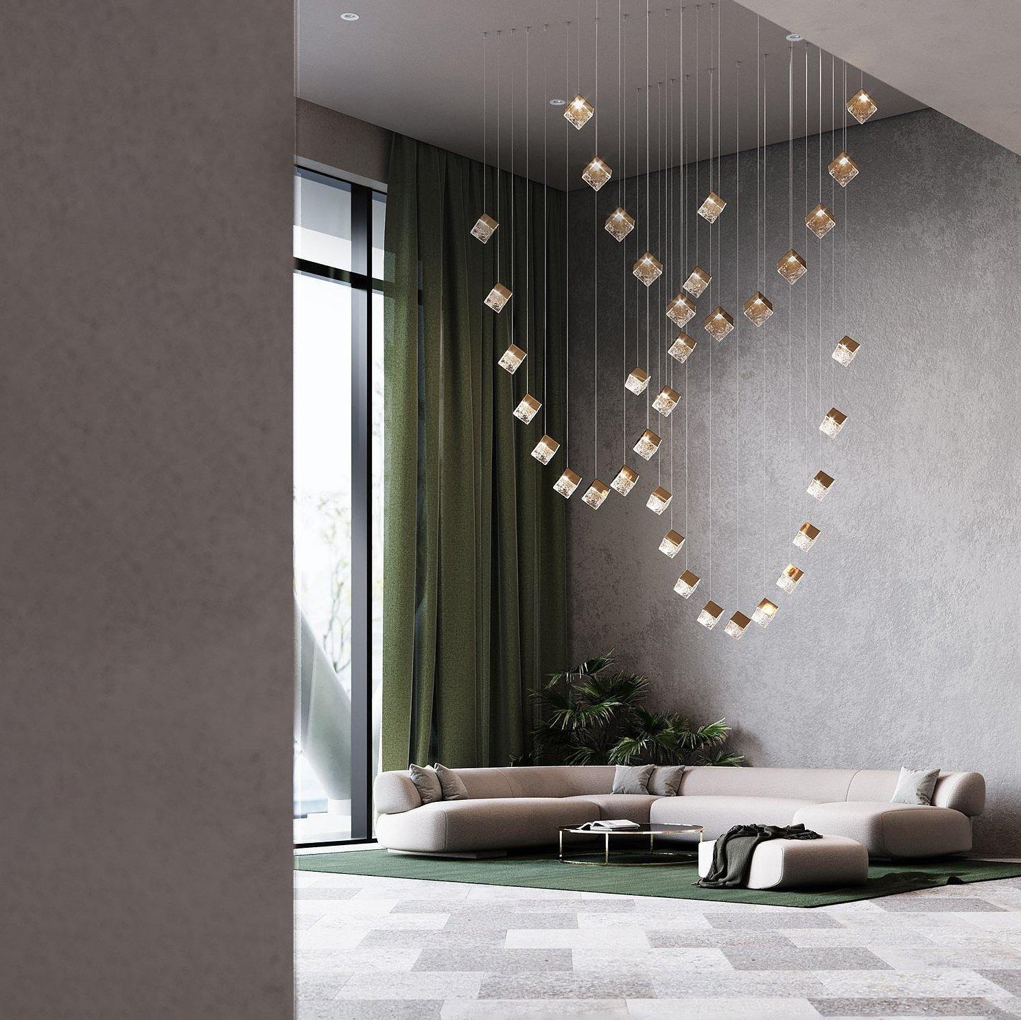 Cubic Luster Cascade Chandelier-Neutral Decor