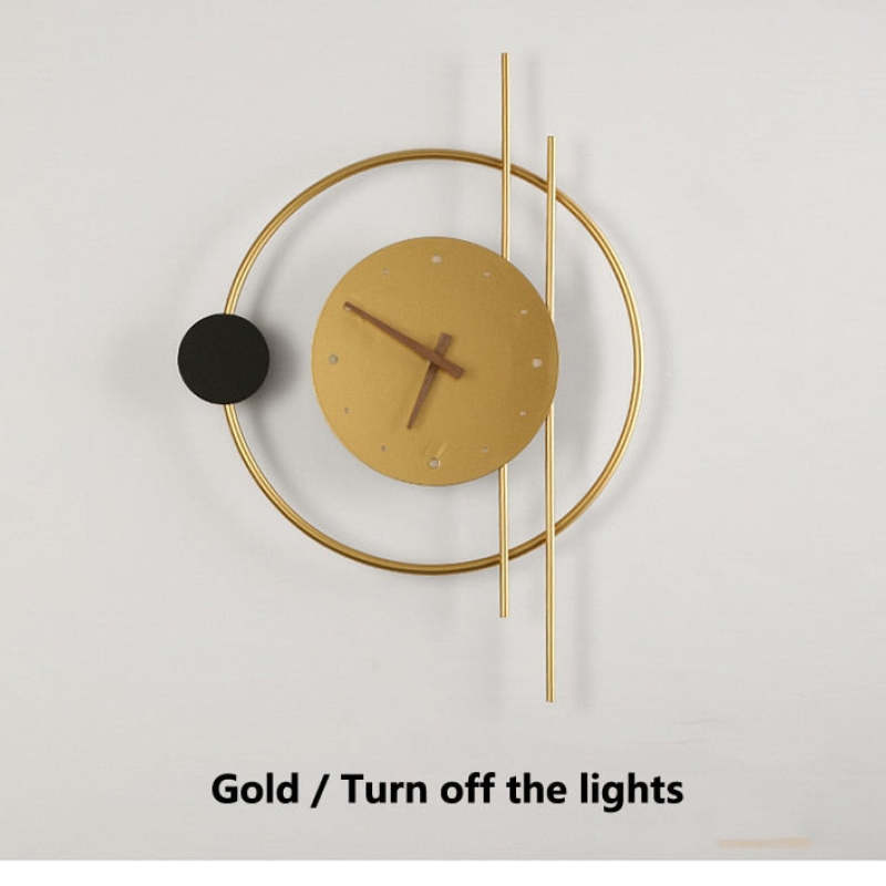 Arisha Wall Lamp Clock, Black & Gold - Neutral Decor