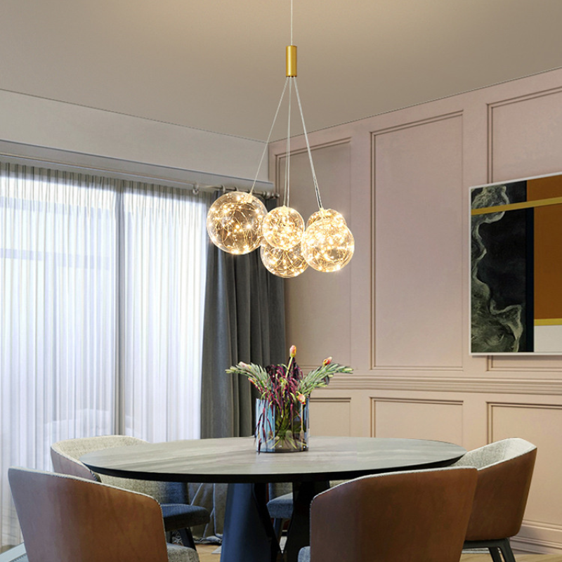 Valentina Glass Globe Bubble Pendant Light LED Stary - Neutral Decor